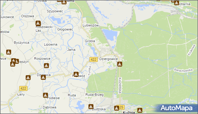 mapa Dziergowice, Dziergowice na mapie Targeo