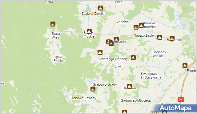 mapa Dzierzęga-Nadbory, Dzierzęga-Nadbory na mapie Targeo