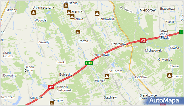 mapa Dzierzgówek gmina Nieborów, Dzierzgówek gmina Nieborów na mapie Targeo