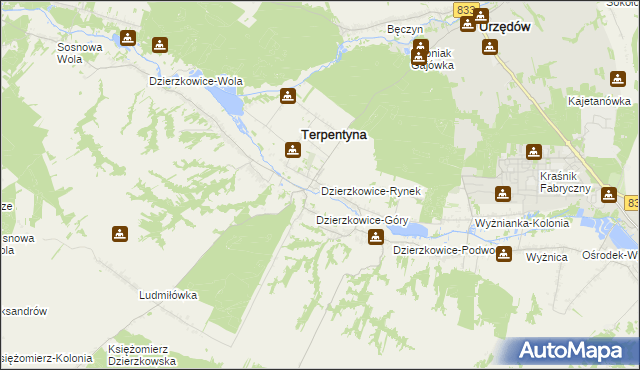 mapa Dzierzkowice-Rynek, Dzierzkowice-Rynek na mapie Targeo