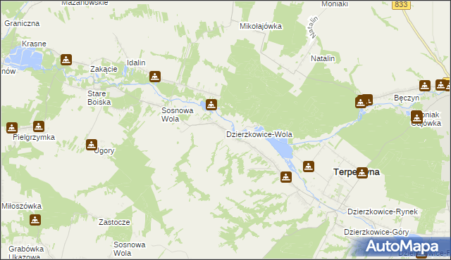mapa Dzierzkowice-Wola, Dzierzkowice-Wola na mapie Targeo