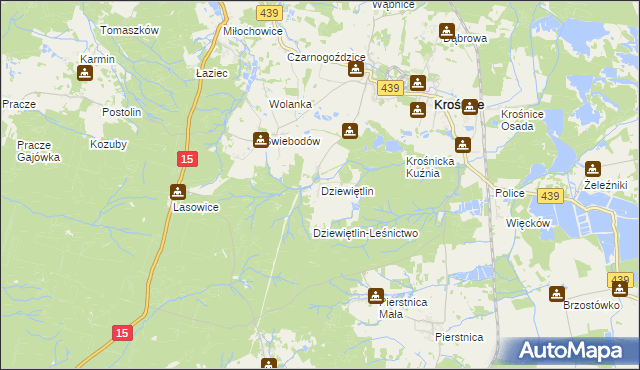 mapa Dziewiętlin, Dziewiętlin na mapie Targeo