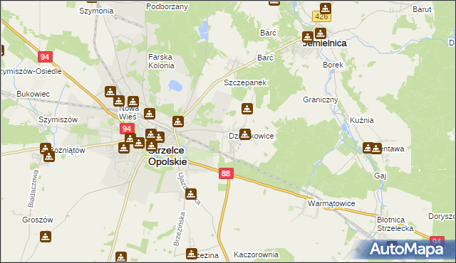 mapa Dziewkowice, Dziewkowice na mapie Targeo