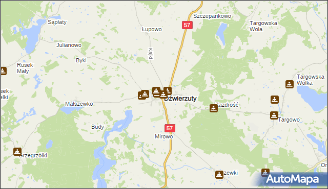 mapa Dźwierzuty, Dźwierzuty na mapie Targeo