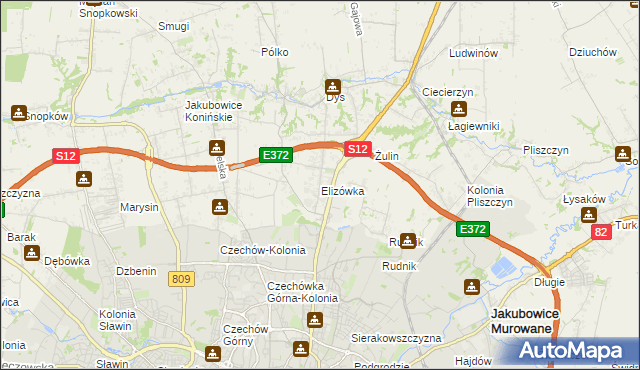 mapa Elizówka gmina Niemce, Elizówka gmina Niemce na mapie Targeo