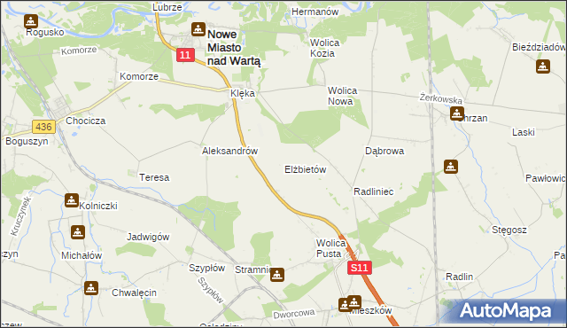 mapa Elżbietów gmina Nowe Miasto nad Wartą, Elżbietów gmina Nowe Miasto nad Wartą na mapie Targeo