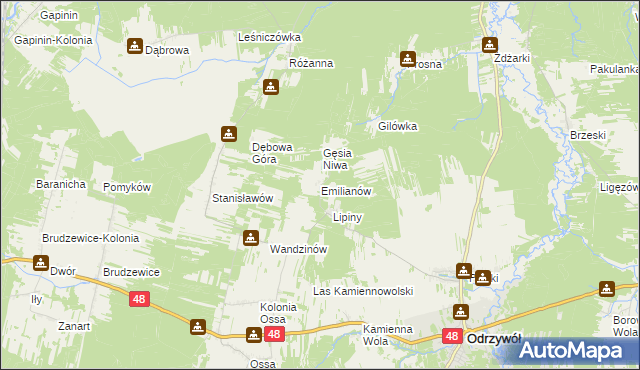 mapa Emilianów gmina Odrzywół, Emilianów gmina Odrzywół na mapie Targeo