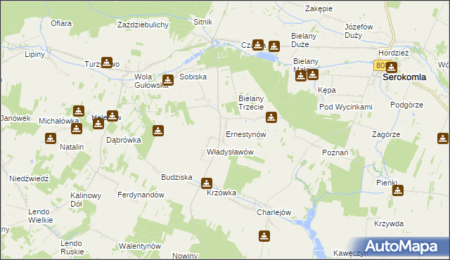 mapa Ernestynów gmina Serokomla, Ernestynów gmina Serokomla na mapie Targeo