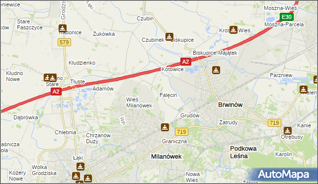 mapa Falęcin gmina Brwinów, Falęcin gmina Brwinów na mapie Targeo