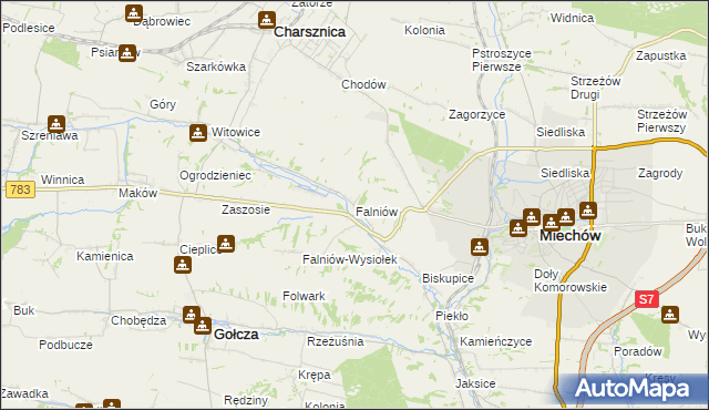 mapa Falniów, Falniów na mapie Targeo