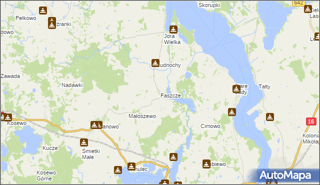 mapa Faszcze gmina Mikołajki, Faszcze gmina Mikołajki na mapie Targeo