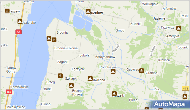 mapa Ferdynandów gmina Pęczniew, Ferdynandów gmina Pęczniew na mapie Targeo