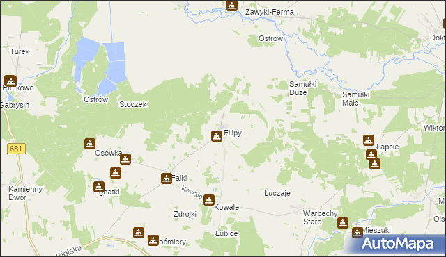 mapa Filipy gmina Wyszki, Filipy gmina Wyszki na mapie Targeo