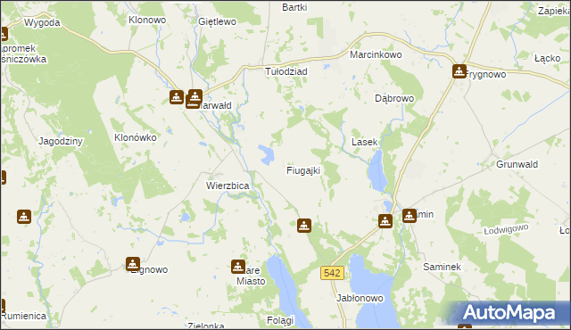 mapa Fiugajki gmina Dąbrówno, Fiugajki gmina Dąbrówno na mapie Targeo