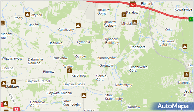 mapa Florentynów gmina Parzęczew, Florentynów gmina Parzęczew na mapie Targeo