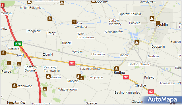 mapa Florianów gmina Bedlno, Florianów gmina Bedlno na mapie Targeo