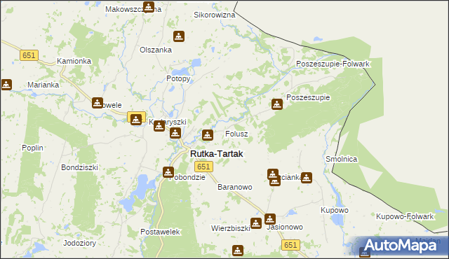 mapa Folusz gmina Rutka-Tartak, Folusz gmina Rutka-Tartak na mapie Targeo