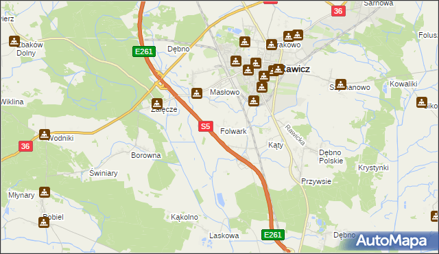 mapa Folwark gmina Rawicz, Folwark gmina Rawicz na mapie Targeo