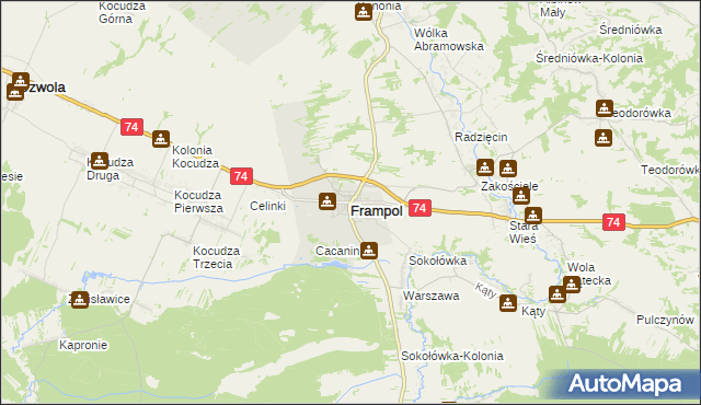 mapa Frampol powiat biłgorajski, Frampol powiat biłgorajski na mapie Targeo