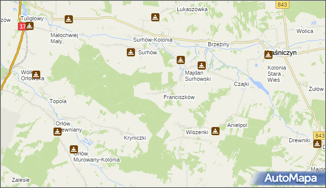 mapa Franciszków gmina Kraśniczyn, Franciszków gmina Kraśniczyn na mapie Targeo