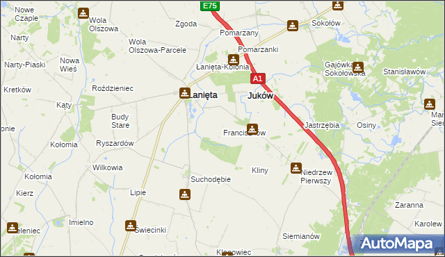 mapa Franciszków gmina Łanięta, Franciszków gmina Łanięta na mapie Targeo