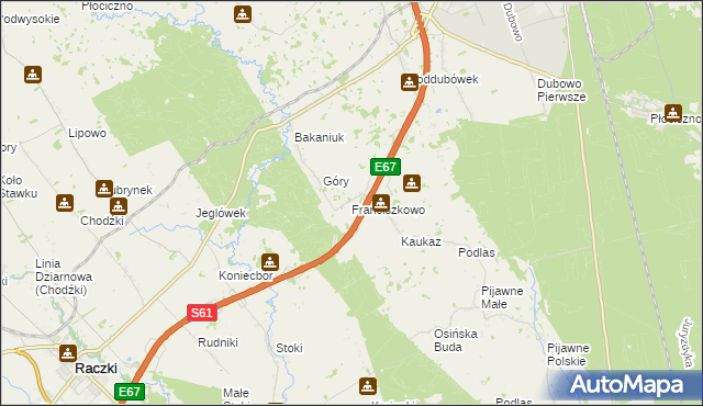 mapa Franciszkowo gmina Raczki, Franciszkowo gmina Raczki na mapie Targeo