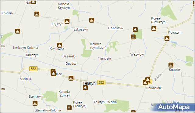 mapa Franusin, Franusin na mapie Targeo