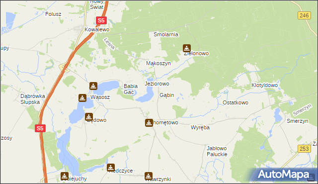 mapa Gąbin gmina Szubin, Gąbin gmina Szubin na mapie Targeo