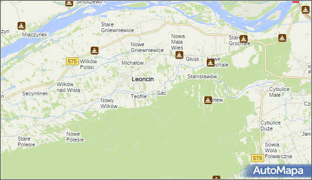 mapa Gać gmina Leoncin, Gać gmina Leoncin na mapie Targeo