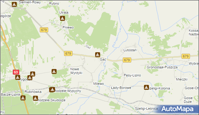 mapa Gać gmina Łomża, Gać gmina Łomża na mapie Targeo