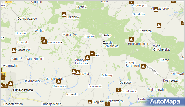 mapa Gaik gmina Działoszyce, Gaik gmina Działoszyce na mapie Targeo