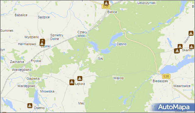 mapa Gaj gmina Biskupiec, Gaj gmina Biskupiec na mapie Targeo