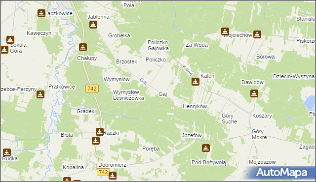 mapa Gaj gmina Przedbórz, Gaj gmina Przedbórz na mapie Targeo