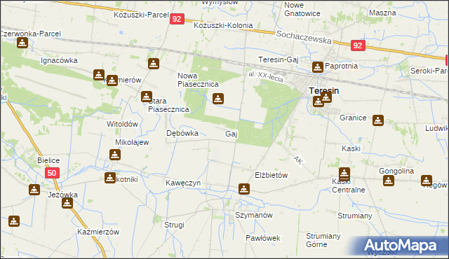 mapa Gaj gmina Teresin, Gaj gmina Teresin na mapie Targeo