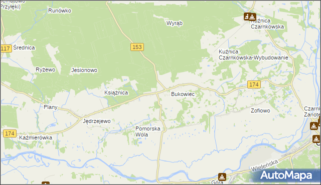 mapa Gajewo gmina Czarnków, Gajewo gmina Czarnków na mapie Targeo