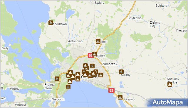 mapa Gajewo gmina Giżycko, Gajewo gmina Giżycko na mapie Targeo