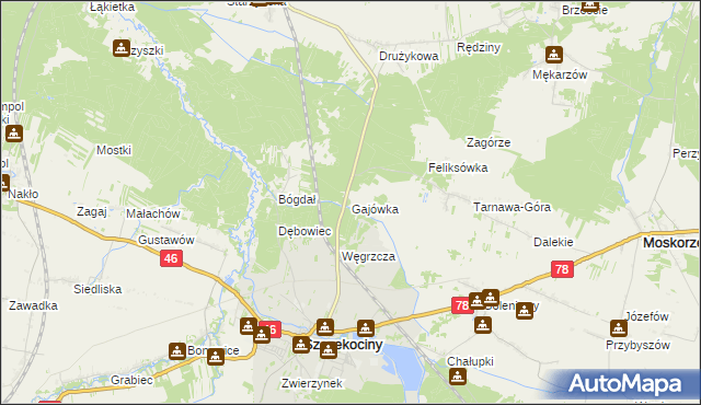 mapa Gajówka gmina Szczekociny, Gajówka gmina Szczekociny na mapie Targeo