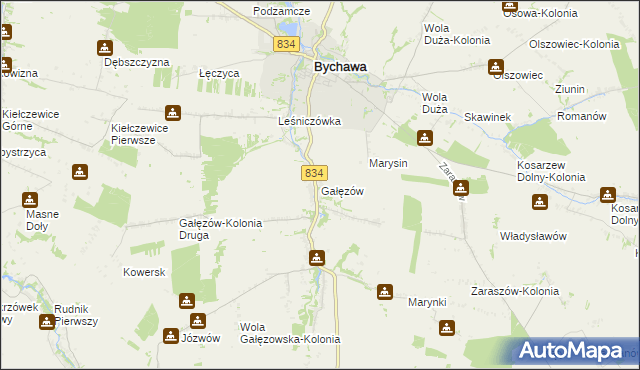 mapa Gałęzów gmina Bychawa, Gałęzów gmina Bychawa na mapie Targeo