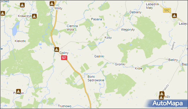 mapa Galinki gmina Bartoszyce, Galinki gmina Bartoszyce na mapie Targeo