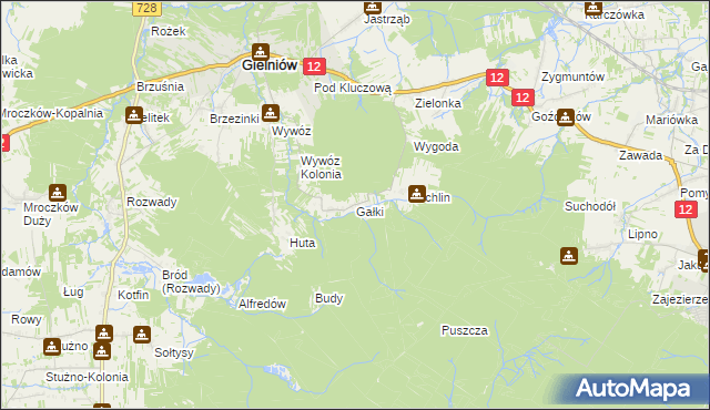 mapa Gałki gmina Gielniów, Gałki gmina Gielniów na mapie Targeo