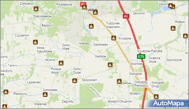 mapa Garbów gmina Tuszyn, Garbów gmina Tuszyn na mapie Targeo