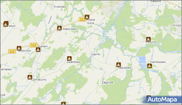 mapa Garnki gmina Karlino, Garnki gmina Karlino na mapie Targeo