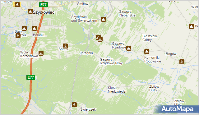 mapa Gąsawy Rządowe-Niwy, Gąsawy Rządowe-Niwy na mapie Targeo