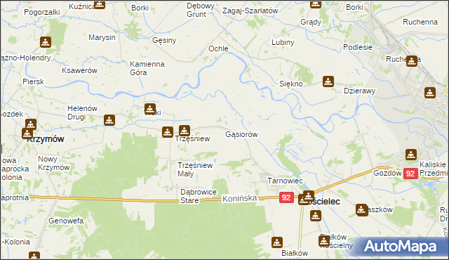 mapa Gąsiorów gmina Kościelec, Gąsiorów gmina Kościelec na mapie Targeo