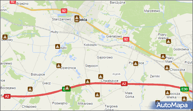 mapa Gąsiorowo gmina Nekla, Gąsiorowo gmina Nekla na mapie Targeo