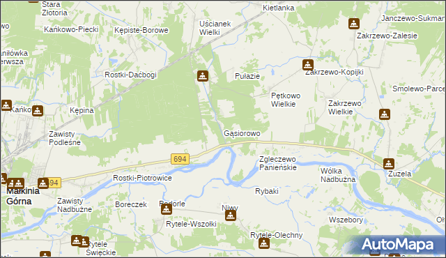 mapa Gąsiorowo gmina Zaręby Kościelne, Gąsiorowo gmina Zaręby Kościelne na mapie Targeo