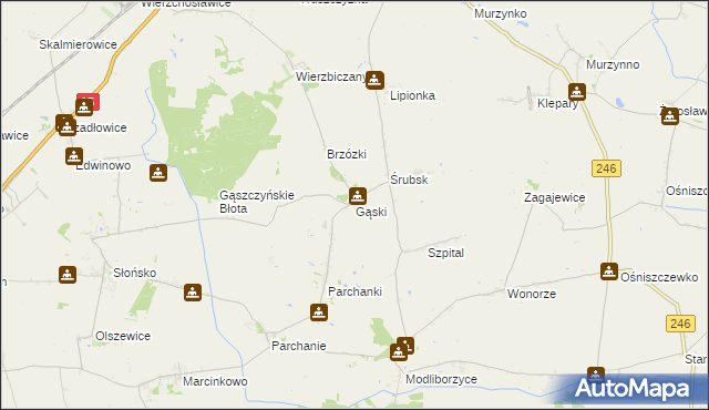 mapa Gąski gmina Gniewkowo, Gąski gmina Gniewkowo na mapie Targeo