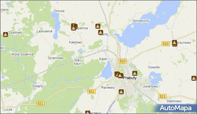 mapa Gąski gmina Prabuty, Gąski gmina Prabuty na mapie Targeo