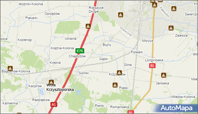 mapa Gąski gmina Wola Krzysztoporska, Gąski gmina Wola Krzysztoporska na mapie Targeo