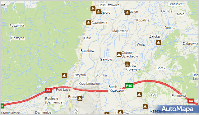 mapa Gawłów gmina Bochnia, Gawłów gmina Bochnia na mapie Targeo